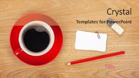  Presentation with business cards - Beautiful presentation featuring red cups - blank business cards over office backdrop and a coral colored foreground