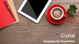  Presentation with wood carving tools - Theme consisting of red cups - cup of coffee with office background and a  colored foreground