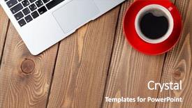 Presentation with cup coffee - Theme with red cups - office desk table with laptop background and a coral colored foreground