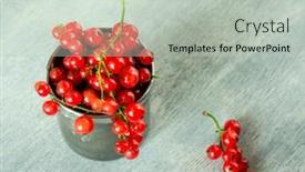 Presentation with currant - PPT layouts with red currant berries in a metal mug on a wooden background background and a light gray colored foreground