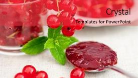  Presentation with currant - Audience pleasing presentation consisting of red currant fruits and jam on a spoon backdrop and a red colored foreground