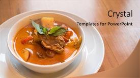  Presentation with thai food - Beautiful PPT layouts featuring red curry thai traditional food backdrop and a coral colored foreground