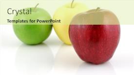  Presentation with golden apple - Presentation design with red delicious apple stand up of green and golden with reflection in isolated white background background and a blonde colored foreground