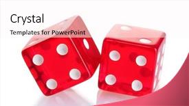  Presentation with roll - PPT layouts enhanced with red dices isolated on white background and a pink colored foreground