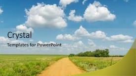  Presentation with deep blue - Audience pleasing slides consisting of red dirty road in green fields under deep blue sky with clouds backdrop and a light blue colored foreground