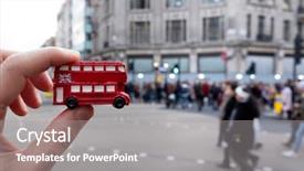  Presentation with united kingdom - Slide set consisting of red double-decker bus background and a gray colored foreground