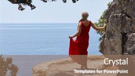  Presentation with flowery - Slide set featuring red dress and flowery shawl background and a coral colored foreground