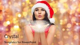  Presentation with sexy santa woman red - Slides enhanced with red dress blowing fairy dust background and a coral colored foreground