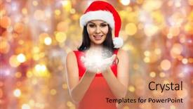  Presentation with sexy santa woman red - Amazing PPT theme having red dress holding fairy dust backdrop and a coral colored foreground