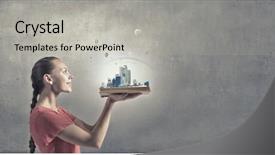  Presentation with book - Slide deck featuring red dress holding opened book background and a light gray colored foreground