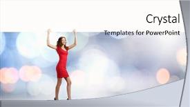  Presentation with red banner - Beautiful PPT layouts featuring red dress holding white backdrop and a  colored foreground