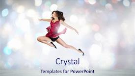  Presentation with lady - PPT theme featuring red dress jumping high background and a sky blue colored foreground