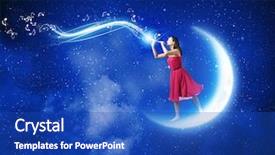  Presentation with girl in red dress - Theme enhanced with red dress standing on moon background and a cobalt blue colored foreground
