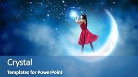  Presentation with girl in red dress - Beautiful presentation theme featuring red dress standing on moon backdrop and a teal colored foreground