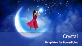  Presentation with girl in red dress - PPT theme consisting of red dress standing on moon background and a ocean colored foreground