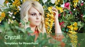  Presentation with flowers - Colorful PPT theme enhanced with red dress surrounded by flower backdrop and a tawny brown colored foreground