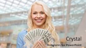  Presentation with people - Beautiful presentation theme featuring red dress with us dollar backdrop and a mint green colored foreground