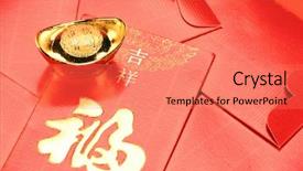  Presentation with red gold - Presentation having red envelope and gold ingot background and a  colored foreground