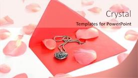  Presentation with pink rose petals - Colorful theme enhanced with red envelope with heart-shaped necklet surrounded by scattered pink rose petals backdrop and a lemonade colored foreground