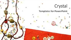  Presentation with colorful fabric - Colorful presentation enhanced with red fabric buttons and colorful beads as background backdrop and a cream colored foreground