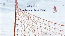  Presentation with ski - Presentation theme having red-fence-at-ski-slope background and a sky blue colored foreground