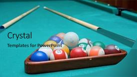  Presentation with circle - Beautiful slide deck featuring red figure circle - pool billiards balls backdrop and a  colored foreground
