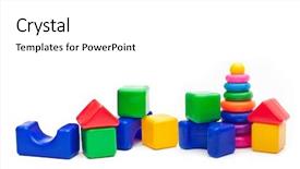  Presentation with building blocks - Slide set with red figure circle - toys isolated on white background background and a white colored foreground