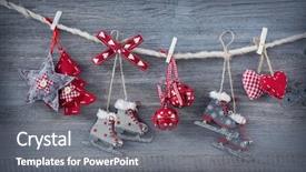  Presentation with decoration - Beautiful PPT theme featuring red figure group - christmas decoration over wooden background backdrop and a gray colored foreground