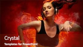  Presentation with club - Colorful slide set enhanced with red fire - girl with headphones backdrop and a tawny brown colored foreground