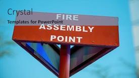  Presentation with fire red - Colorful PPT theme enhanced with red-fire-assembly-point-sign backdrop and a light blue colored foreground