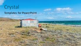  Presentation with fisherman - Audience pleasing PPT layouts consisting of red-fisherman-s-cottage-near backdrop and a cyan colored foreground