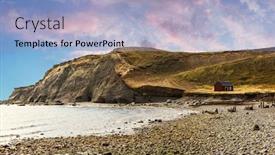  Presentation with fisherman - Presentation theme featuring red-fisherman-s-cottage-near background and a light blue colored foreground