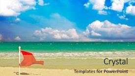  Presentation with swimming - Presentation theme featuring red flag on the sand background and a yellow colored foreground