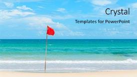  Presentation with red laser beam - PPT layouts with red flag on tropical beach background and a light blue colored foreground