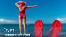  Presentation with sand ocean - Slide set enhanced with red-flip-flops background and a ocean colored foreground
