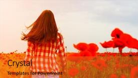  Presentation with red floral - Audience pleasing presentation theme consisting of red floral - young beautiful woman walking backdrop and a gold colored foreground