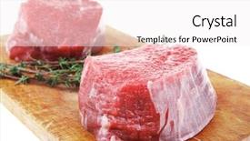  Presentation with thyme - Audience pleasing PPT theme consisting of red fresh fillet chops two backdrop and a white colored foreground