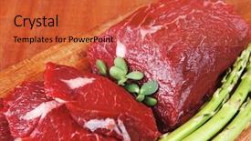  Presentation with veal - Presentation theme enhanced with kitchen design contrast white - red fresh raw beef veal background and a red colored foreground