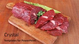  Presentation with veal - PPT theme having kitchen design contrast white - red fresh raw beef veal background and a red colored foreground