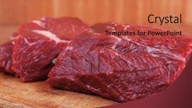  Presentation with veal - Presentation theme featuring red fresh raw beef veal fillet with asparagus on cutting plate over wooden table prepared to use background and a coral colored foreground