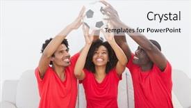  Presentation with football afl - Audience pleasing PPT theme consisting of red fun - football fans sitting on couch backdrop and a sky blue colored foreground