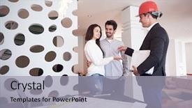  Presentation with people of all ages - Presentation theme enhanced with red fun - happy young family couple buying background and a light gray colored foreground