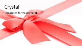  Presentation with red bow - Theme enhanced with red gift bow isolated on white background and a sky blue colored foreground