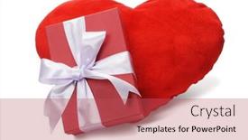  Presentation with red bow - Audience pleasing slide deck consisting of red gift box with bow ribbon on love heart shape cushion backdrop and a red colored foreground