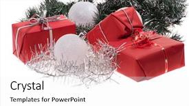  Presentation with gifts - PPT layouts featuring red gifts with silver tinsel background and a white colored foreground