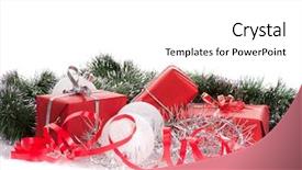  Presentation with gifts - PPT layouts with red gifts with silver tinsel background and a white colored foreground