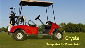  Presentation with golf cart on - PPT theme having red golf cart or buggy background and a tawny brown colored foreground