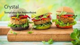  Presentation with burgers - Colorful slides enhanced with red green black mini burgers backdrop and a blonde colored foreground