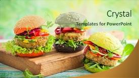  Presentation with burgers - PPT theme consisting of red green black mini burgers with quinoa and vegetables background and a soft green colored foreground
