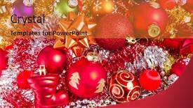  Presentation with christmas balls disco ball - PPT theme featuring singapore - hawker food - fried oysters background and a tawny brown colored foreground